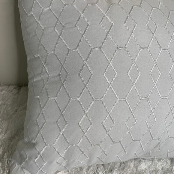 White Decorative Pillow Embroidered Diamond Design 15 x 12" - Picture 5 of 5